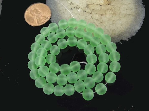 50 Czech Frosted Sea Glass Round / Rocaille Beads Matte - Sea Foam Green 6mm - Picture 2 of 3
