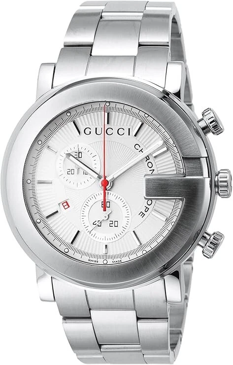 Montre chronographe homme GUCCI YA101339 G Chrono 101M argent guilloché SS neuve