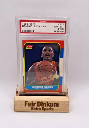 1986 FLEER Basketball Dominique Wilkins #121 Rookie Hawks Graded PSA 8(OC) RC