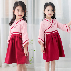 Kid Girl Chinese Asian Traditional QIPAO Costume Han Pink Summer Dress Skirt