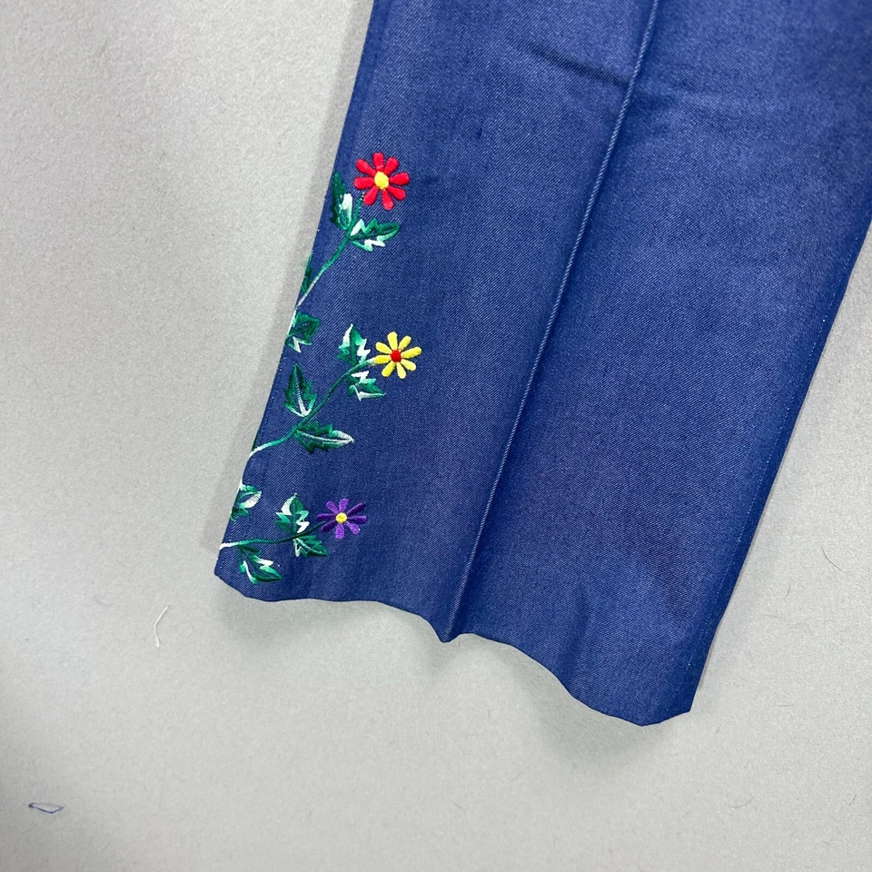 VTG 70s Jeans Embroidered Floral Bell Bottom High Rise 30" Waist Chambray Blue - Image 2 of 4