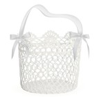Hand Knitting Wedding Flower Girl Basket Satin Bowknot Rose Flower Girl Basket