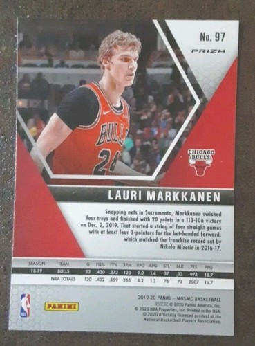 LAURI MARKKANEN 2019-20 Panini Mosaic #97 Silver Prizm Bulls. B2C - Foto 2 di 3
