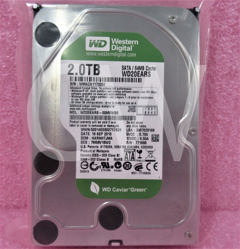 WD20EARS Western Digital 2TB 7.2K 3Gb/s 64MB Cache 3.5" SATA HDD Hard Drive - Picture 1 of 2
