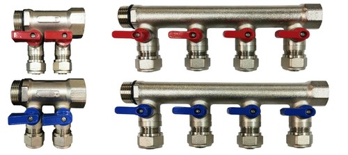 1" 6-Loop/Port Ball Valve Brass PEX Manifold for 1/2" PEX Tubing w/ Brackets - Picture 5 of 7