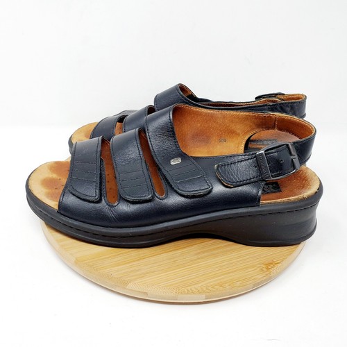 Romika Womens 38 Sandals Black Leather Triple Strap Heel Buckle Shoes Comfort - Picture 6 of 11