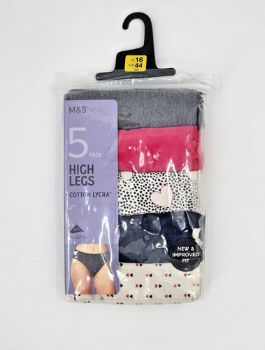 M&S Ladies 5 Pack Cotton Lycra High Legs Briefs Knickers Underwear 8 to 18 - Picture 2 of 15