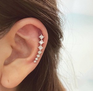 Cz Bold Curved Cartilage Earring Fashion Statement Ear Sweep Square Image Is Loading Cz Bold Curved Cartilage Earring Fashion Statement Ear