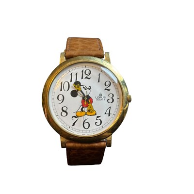 Vintage Lorus Quartz Mickey Mouse Watch Brown Leather Band  display picture 3
