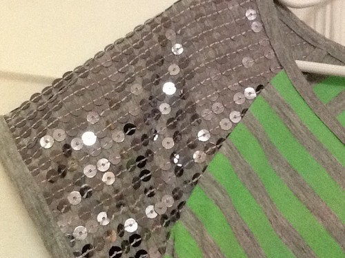 Speechless girls top size large gray green striped Sequins 31 - Picture 4 of 9