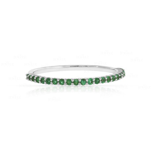 14k Gold Emerald Half Band Stackable Ring - The Jewelz - Picture 10 of 11