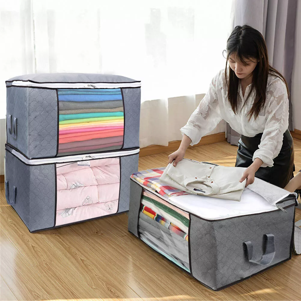 2Pcs Large Anti Dust Clothes Storage Bag Quilt Blanket Storage Sort  Organizer US