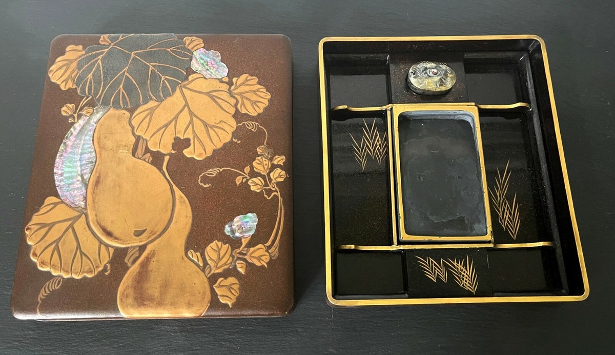 Japanese Rinpa Style Lacquer Ink Stone Box Suzuribako | eBay
