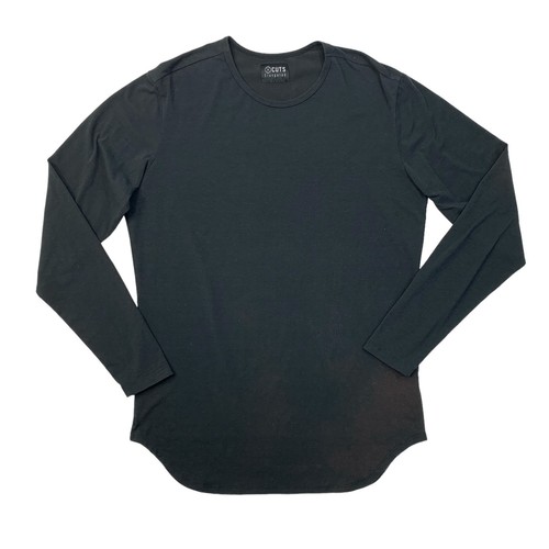 Cuts T Shirt Mens L Large Black Long Sleeve Crew Neck Elongated Curve Hem *READ - Bild 1 von 12