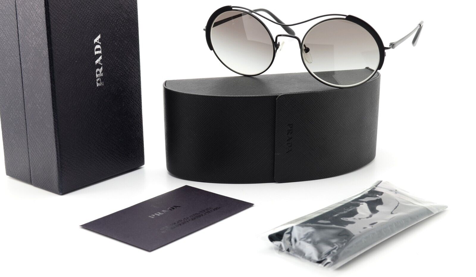 PRADA Sonnenbrille SPR 55V 53-20 264 0A7 140 Черный Круглый металлический солнцезащитный крем Италия + Футляр