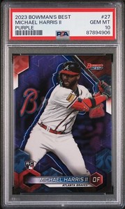 2023 BOWMAN'S BEST 27 MICHAEL HARRIS II PURPLE RC /250 PSA 10 GEM ROOKIE BRAVES