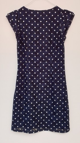 YUMI Size 8 Polka Dot Dress Navy Blue FLORAL LACE White Tea Shift XS BNWT New UK - Picture 13 of 21