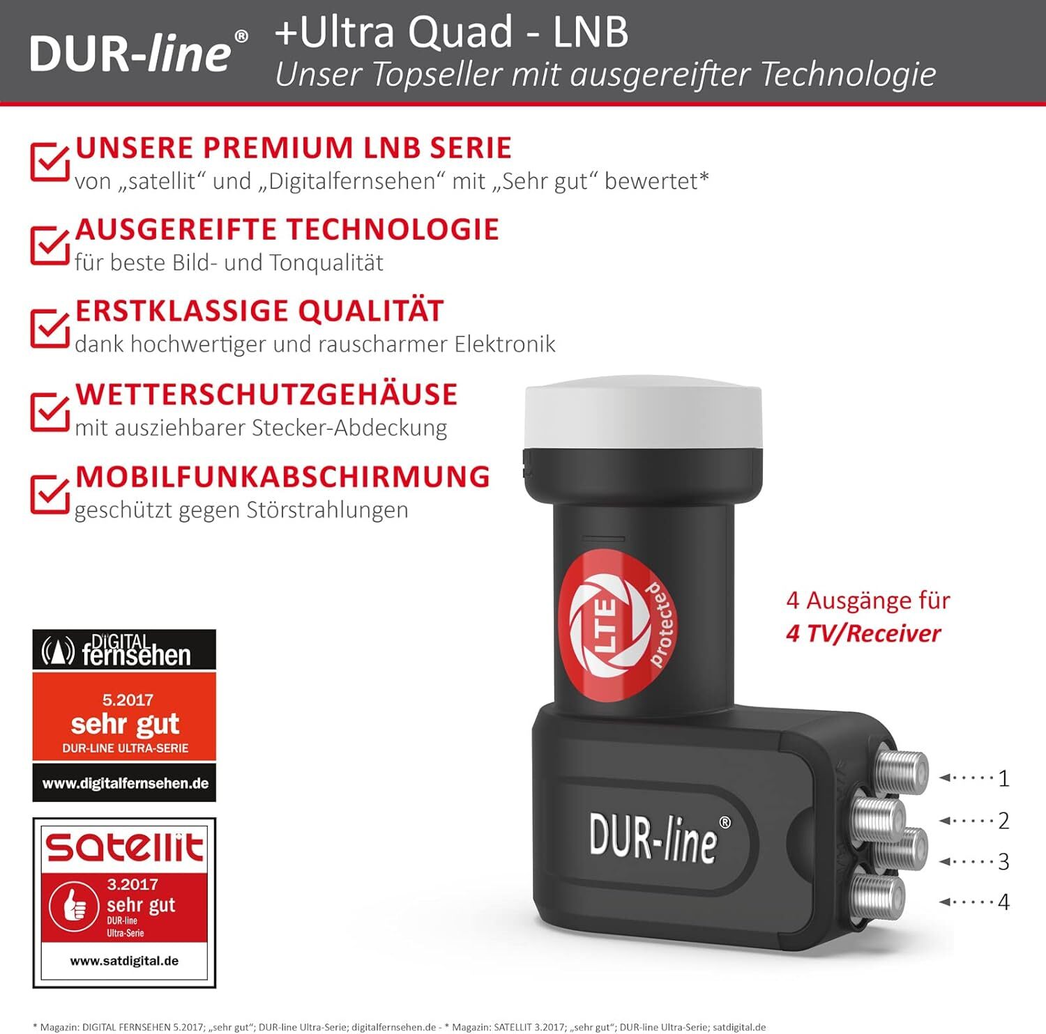 Thumbnail - Dur-line +ultra Quad Lnb - 4 Teilnehmer Schwarz - Mit 4tn (quad),