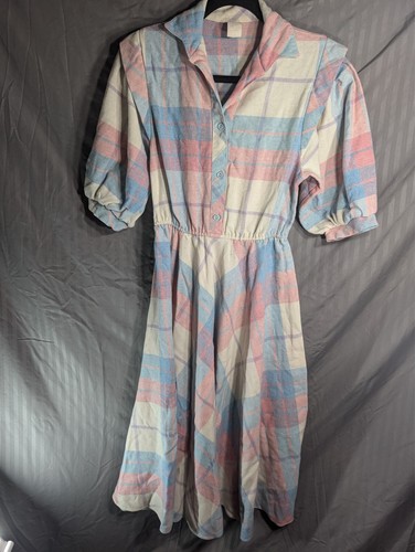 Vintage Cottagecore Pastel Plaid Spring Dress great for Easter Size Small