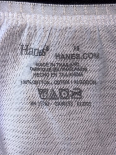 Hanes Girl Size 16 Vintage Y2K Hi-Cut White Brief Cotton Bikini Panty Underwear - Picture 2 of 3