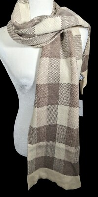 Mimi-Mua Firenze Cream And Tan Plaid Scarf