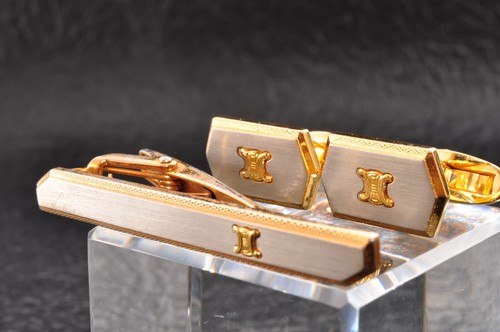 French brand, "CELINE" Gold and silver color cufflinks and tie bar brand case. - Picture 3 of 24