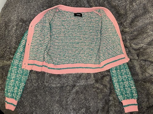 Cider Green/ Pink Knitted Button Up Long Sleeve V- Neck Cardigan Sweater Size L - Picture 4 of 4