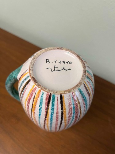 Vintage MCM Italy Pinstriped Bitossi Pitcher Vase - Picture 7 of 12