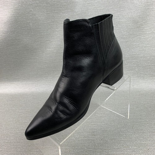 Halogen Ankle Boots Black Leather Pointy Toe Pull On Block Heel Size 8.5M - Picture 4 of 11