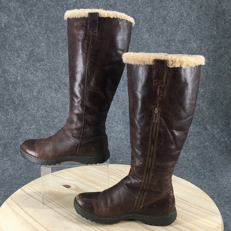 Born Boots Mujer 6.5 M Alto Montar Cuero Marrón Cremallera Punta Redonda Sherpa Foto 2 de 4