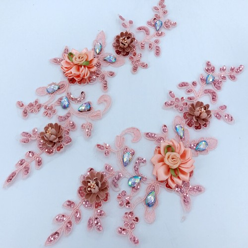 1 Pair of Floral Applique Patches Crystal Sequins Sewing for Dress Clothes Retro - Picture 7 of 10