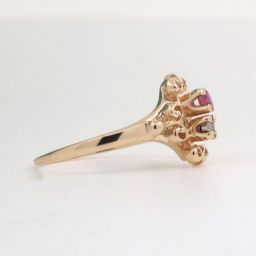 Ruby Diamond Cocktail Ring 14K Yellow Gold Filigree 0.14 CTW Size 6 Estate - Picture 4 of 8