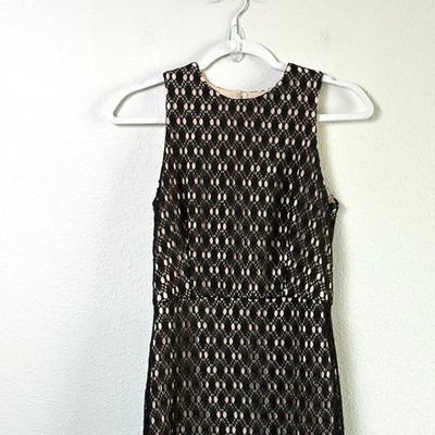 Shona Joy Crochet Lace Maxi Dress Size 6 Black Cut Out Sleeveless Slit Gown  | eBay