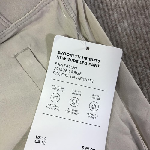 Athleta Pants Womens 18 Beige Brooklyn Heights New Wide Leg Quick Dry Pockets - Picture 6 of 15