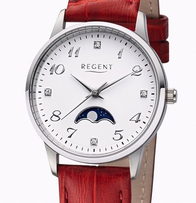 Regent Edelstahl Quartz Damenuhr mit Mondphase 5 ATM WR UVP* 118,00 EUR