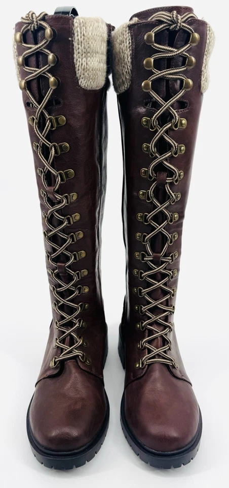 NEW Torrid Women Combat Sweater Trim Knee High Faux Leather Boots Brown Sz 7.5W - Image 4 of 4