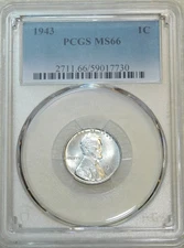 1943 P Lincoln Wartime Steel Cent PCGS MS66 Brilliant Luster New Holder #A235U
