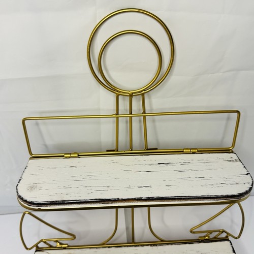 Anchor Shaped Hanging Shelf Floating Shelves Rustic White Wood With Gold Color - Picture 5 of 12