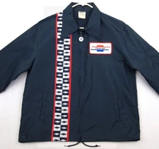 VTG Chevrolet Bowtie Patch Nylon Racing Windbreaker Jacket Blue Men's L