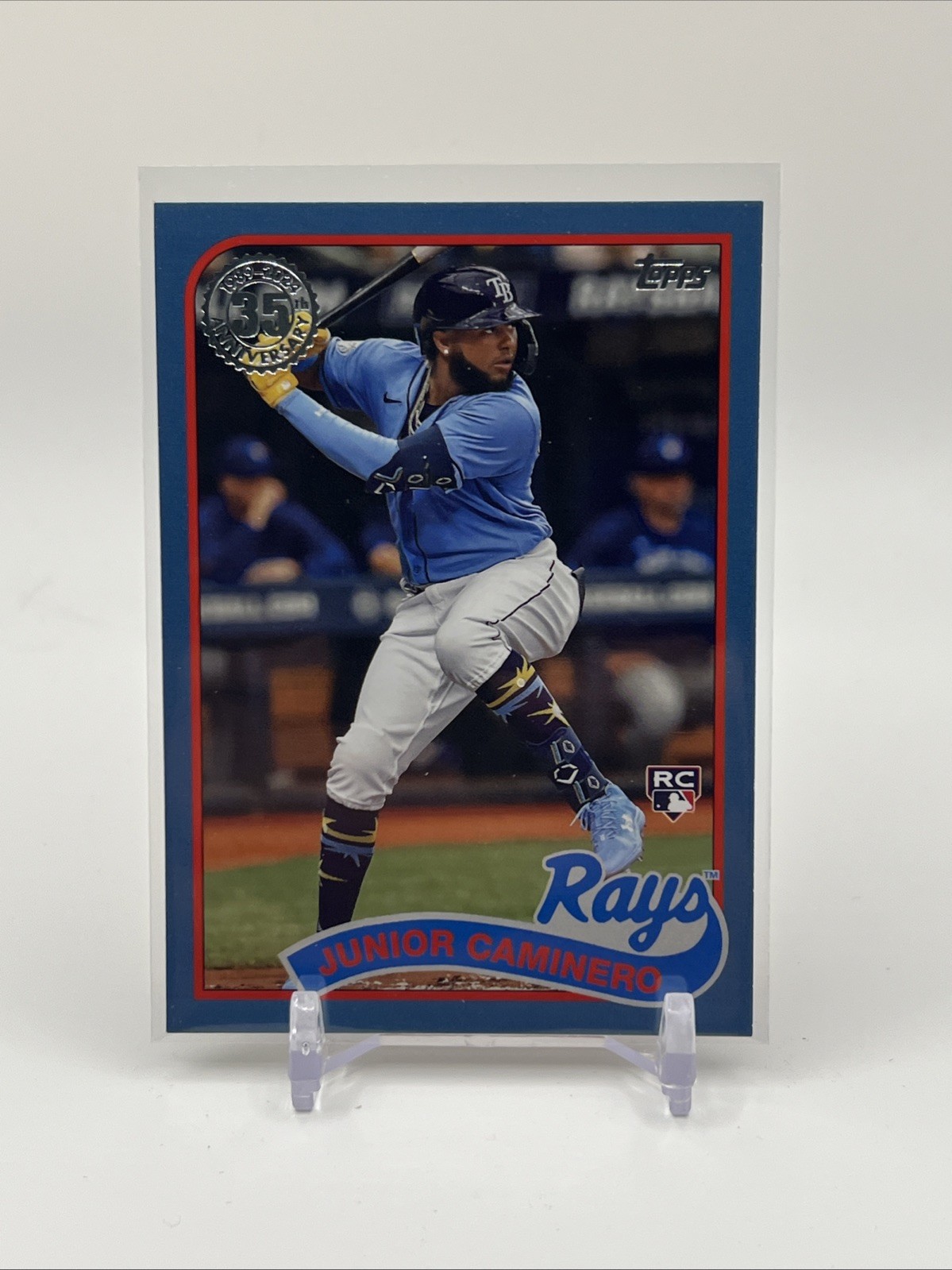 Junior Caminero 2024 Topps #89B-50 1989 35th Blue Tampa Bay Rays Rookie Card
