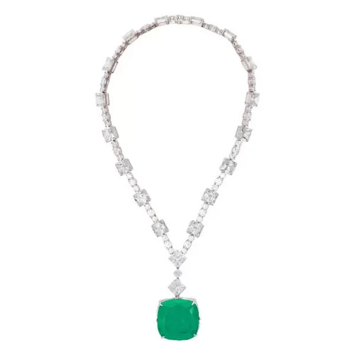 120Ct Cushion Cut Lab Created Sapphire Statement Necklace 14k White Gold Finish - Picture 17 of 18