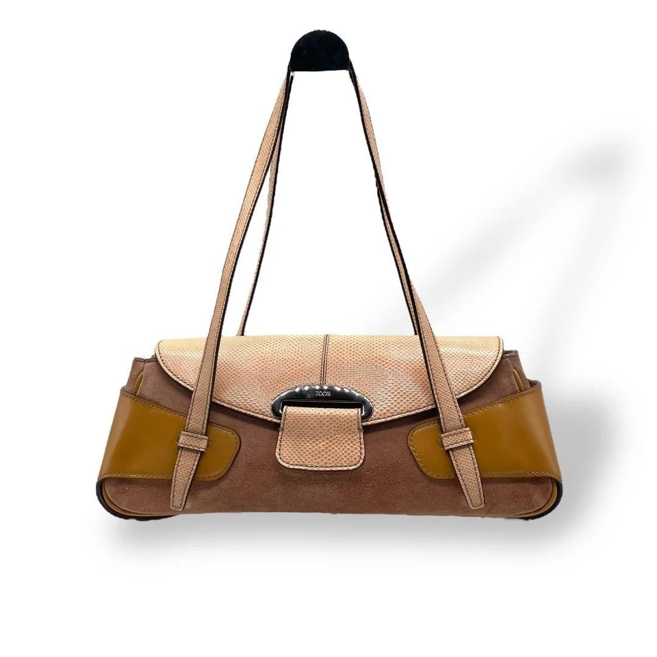 TOD'S Rare Small Logo Shoulder Bag Suede Leather Brown Women's Authentic Japan - Image 4 of 4