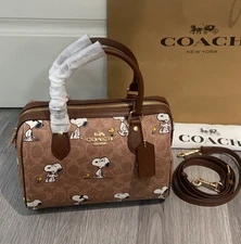 NWT Coach X Peanuts CBM33 Rowan Satchel Bag Snoopy Print OUTLET