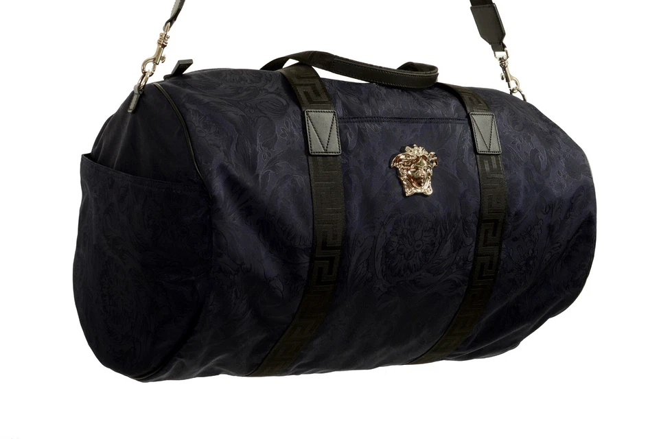 Bolso de Lona Versace Azul Marino Estampado Patrimonio Plateado Tela Medusa Grande Viaje Gimnasio Foto 4 de 4