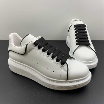 Alexander McQueen Oversized Sneaker White Black Leather Platform Shoes