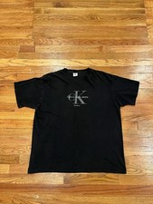 Vintage Calvin Klein Spell Out T Shirt Black Men L /XL Made In USA