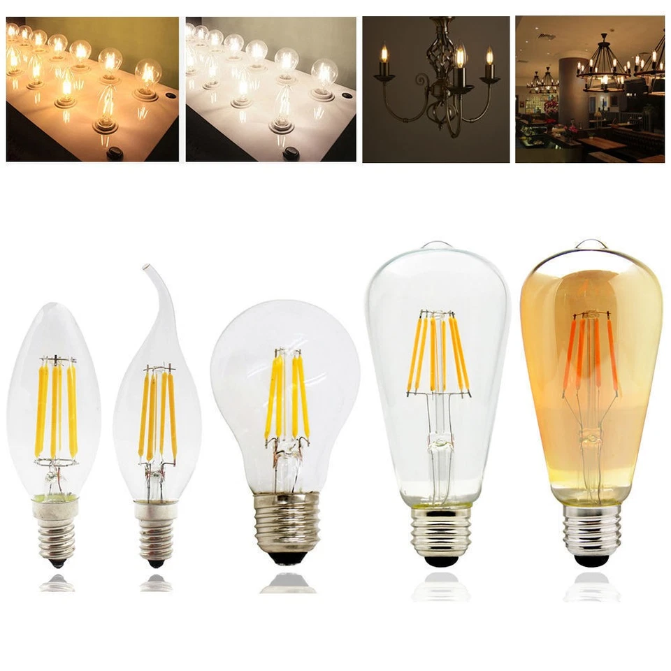 E14 E27 LED Vintage Filament Light Candle Globe Bulb 2W 4W 6W 8W Lamps 220V ST64 - Image 2 of 4