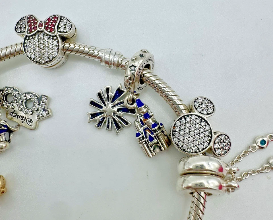 РЕДКИЙ DISNEY 100-ЛЕТИЕ PANDORA БРАСЛЕТ + 8 ПОДВЕСКИ PAVE МИККИ, МИННИ - Изображение 4 из 4