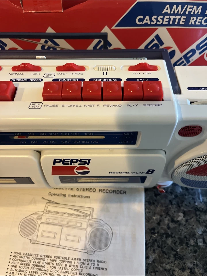 Raro De Colección Pepsi Boom Box PARA REPUESTOS AM/FM Estéreo Doble Reproductor de Cassette Radio Nuevo Foto 4 de 4