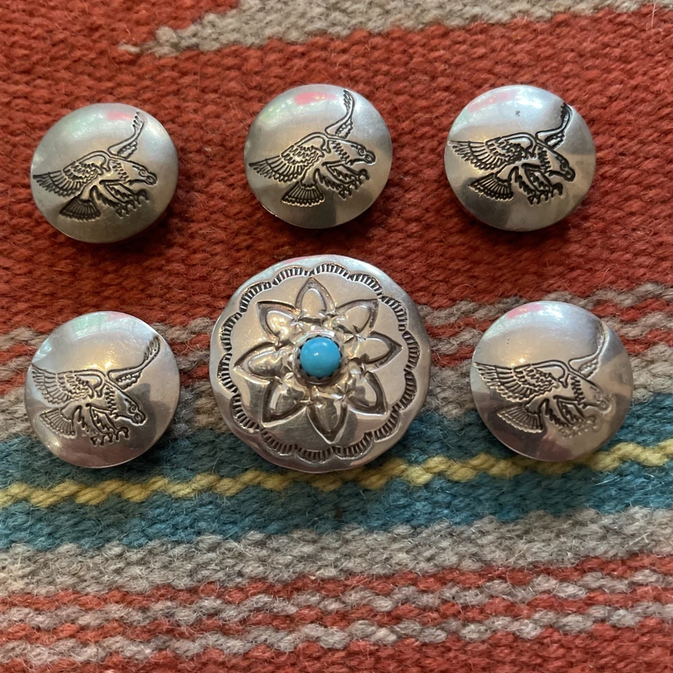 Vintage Eagle Motif and Turquoise Sterling Silver Button Covers - Image 2 of 4